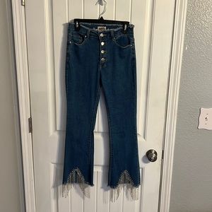 Rhinestone fringe flare jeans